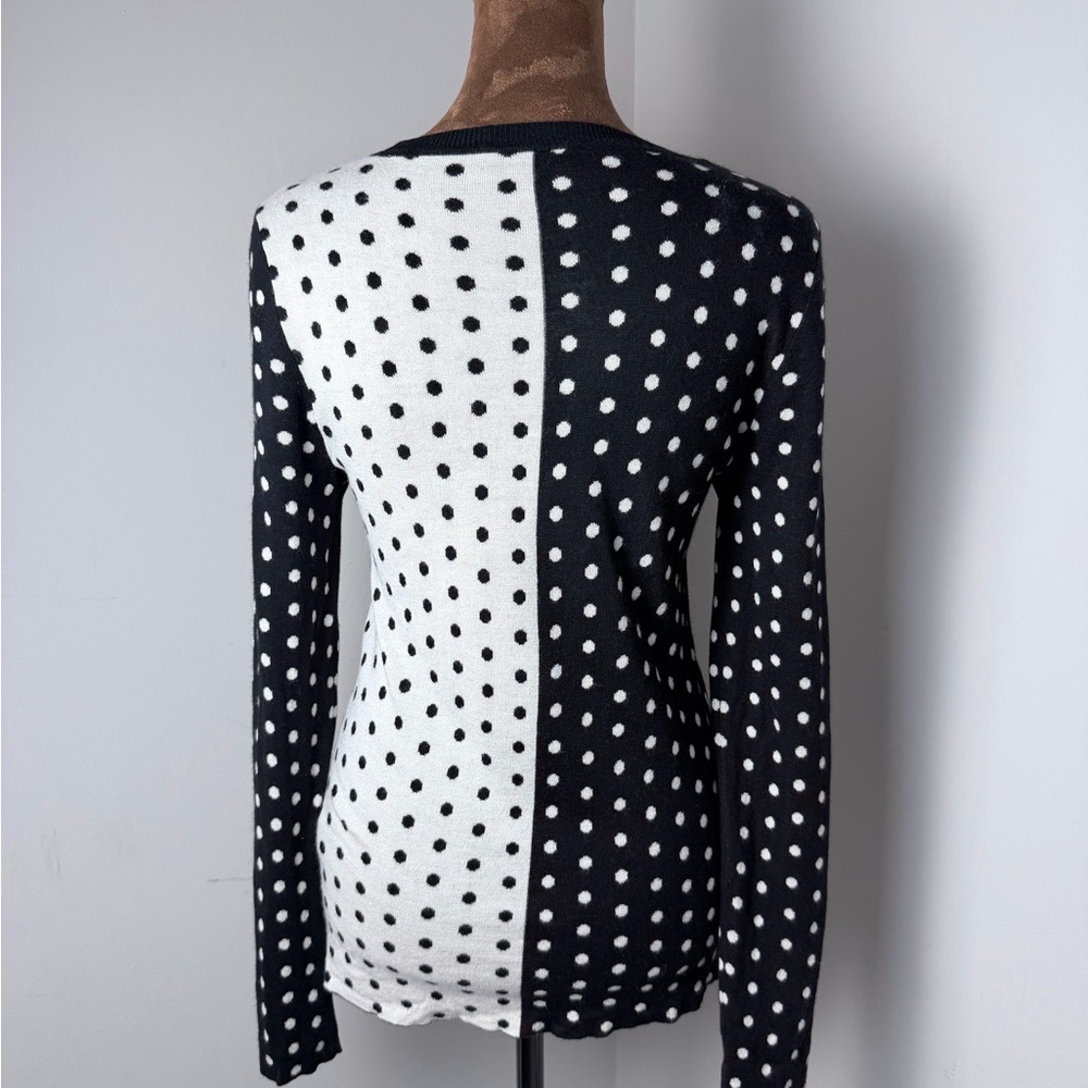Saks Fifth Avenue Black and White Polka Dot Long Sleeve Top Silk Cashmere - Picture 4 of 10